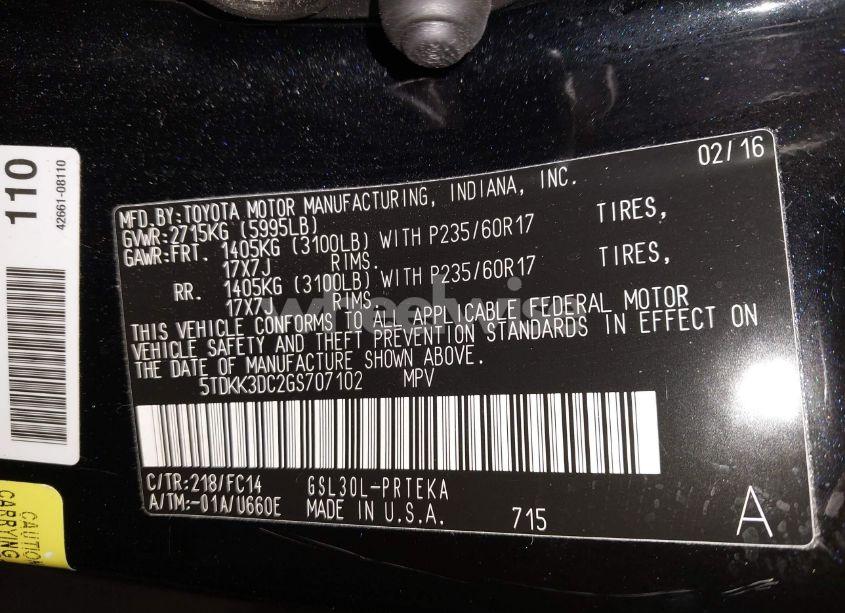 Photo 9 of 2016 Toyota Sienna LE 8 PASSENGER (VIN 5TDKK3DC2GS707102)