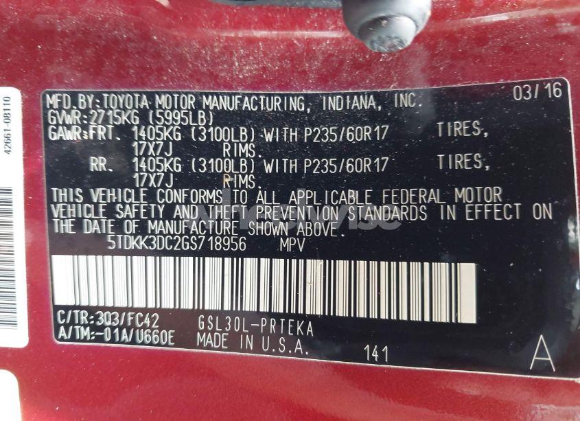 Photo 9 of 2016 Toyota Sienna LE 8 PASSENGER (VIN 5TDKK3DC2GS718956)