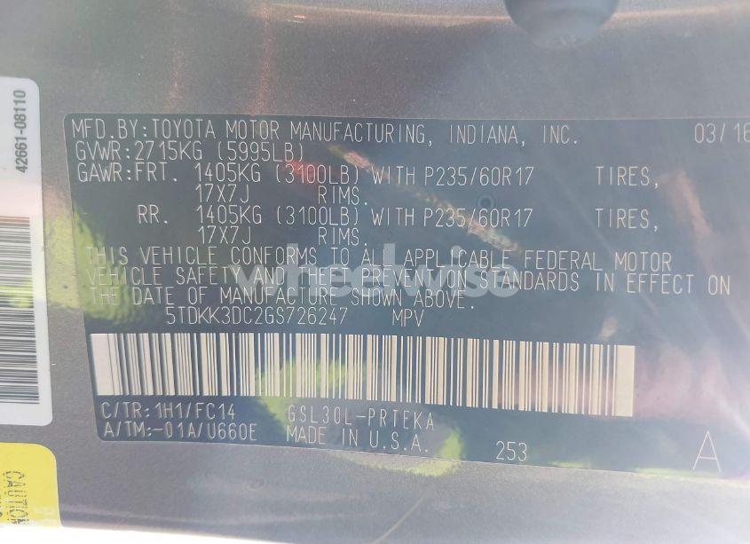 Photo 9 of 2016 Toyota Sienna LE 8 PASSENGER (VIN 5TDKK3DC2GS726247)