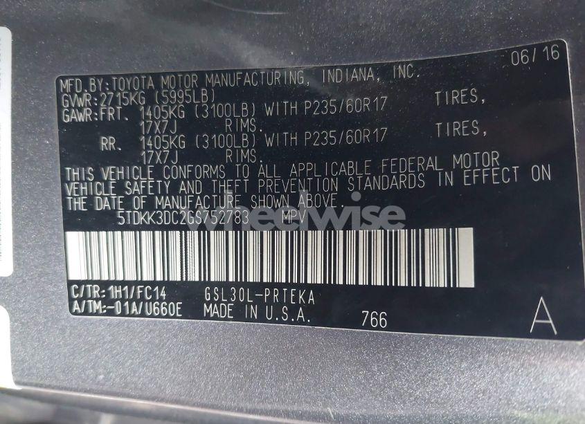 Photo 9 of 2016 Toyota Sienna LE 8 PASSENGER (VIN 5TDKK3DC2GS752783)