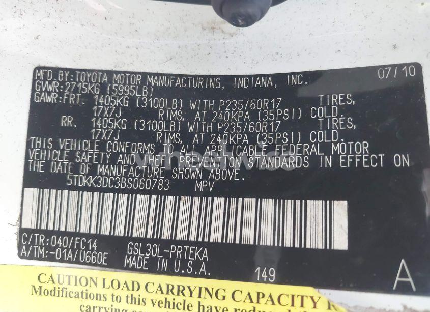 Photo 9 of 2011 Toyota Sienna LE V6 (VIN 5TDKK3DC3BS060783)