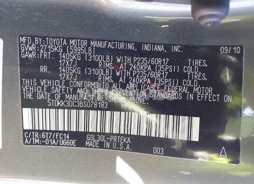 Photo 9 of 2011 Toyota Sienna LE V6 (VIN 5TDKK3DC3BS078183)