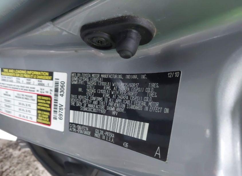 Photo 9 of 2011 Toyota Sienna LE V6 (VIN 5TDKK3DC3BS111697)