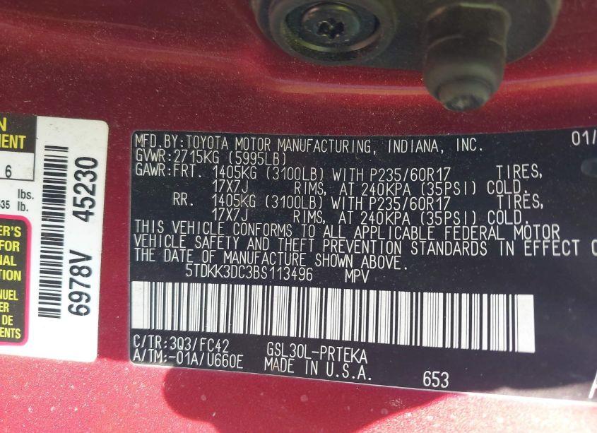 Photo 9 of 2011 Toyota Sienna LE V6 (VIN 5TDKK3DC3BS113496)