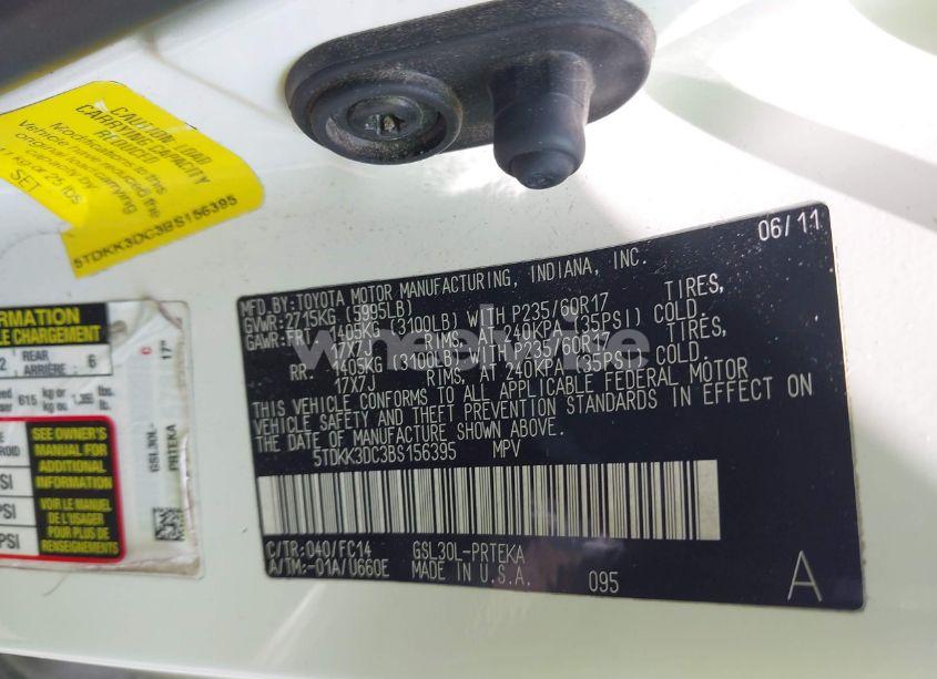 Photo 9 of 2011 Toyota Sienna LE V6 (VIN 5TDKK3DC3BS156395)