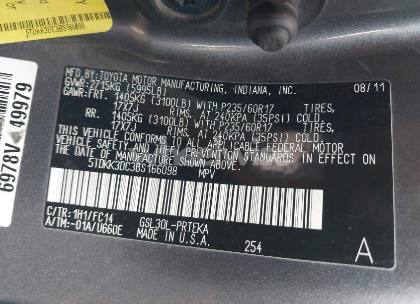 Photo 9 of 2011 Toyota Sienna LE V6 (VIN 5TDKK3DC3BS166098)