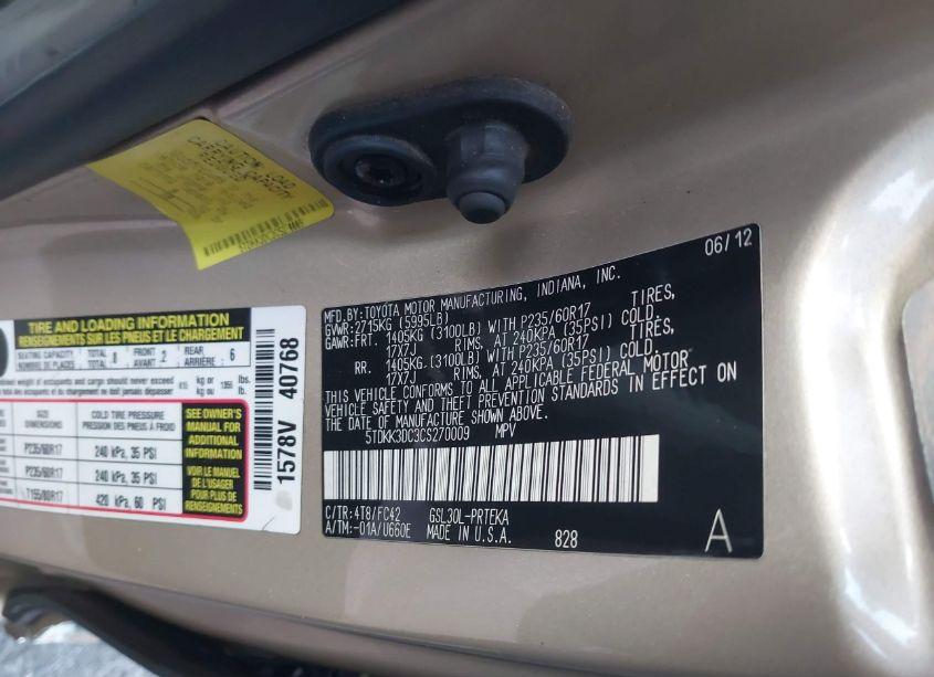 Photo 9 of 2012 Toyota Sienna LE V6 8 PASSENGER (VIN 5TDKK3DC3CS270009)