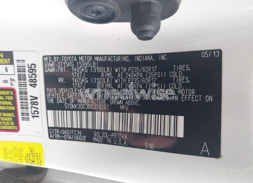 Photo 9 of 2013 Toyota Sienna LE V6 8 PASSENGER (VIN 5TDKK3DC3DS378261)