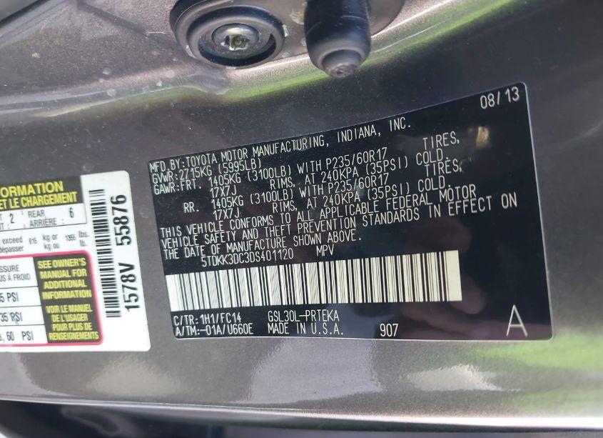 Photo 9 of 2013 Toyota Sienna LE V6 8 PASSENGER (VIN 5TDKK3DC3DS401120)