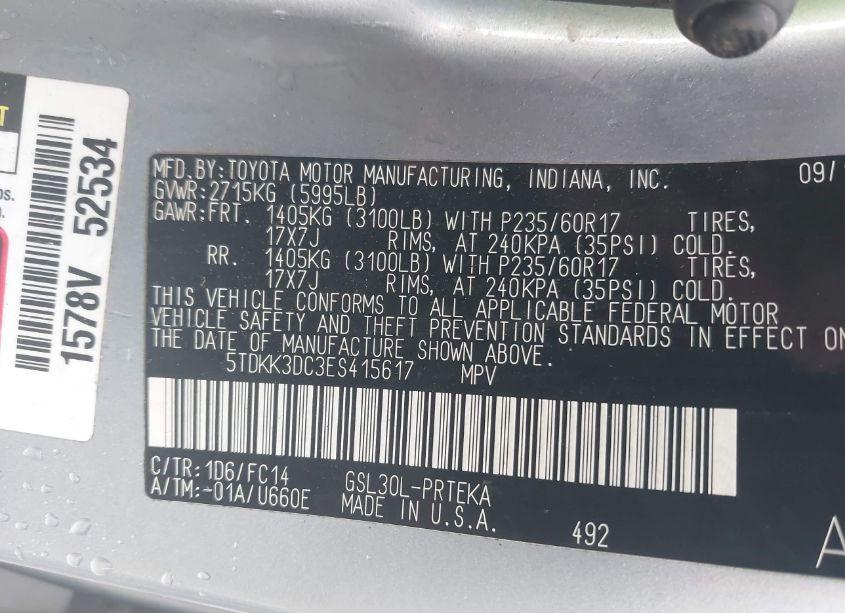 Photo 9 of 2014 Toyota Sienna LE V6 8 PASSENGER (VIN 5TDKK3DC3ES415617)