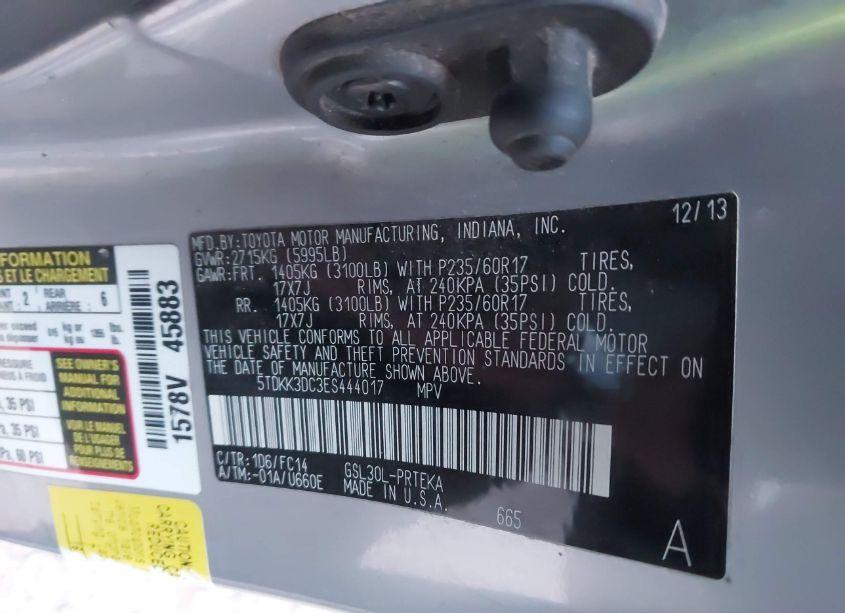 Photo 9 of 2014 Toyota Sienna LE V6 8 PASSENGER (VIN 5TDKK3DC3ES444017)