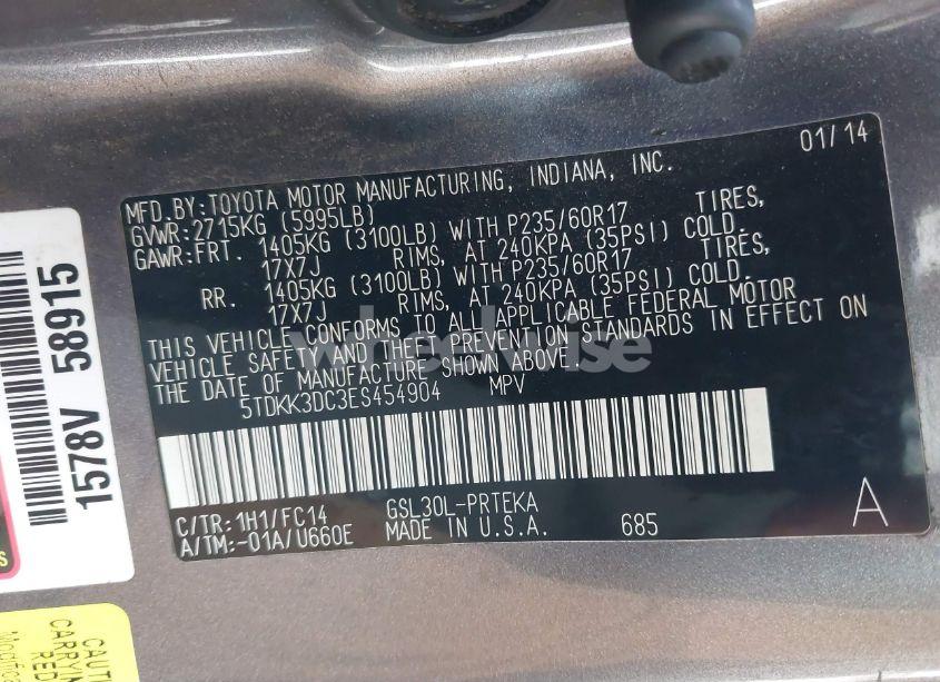 Photo 9 of 2014 Toyota Sienna LE V6 8 PASSENGER (VIN 5TDKK3DC3ES454904)