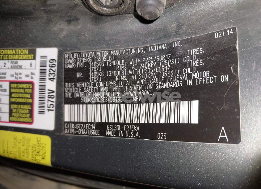 Photo 9 of 2014 Toyota Sienna LE V6 8 PASSENGER (VIN 5TDKK3DC3ES458483)