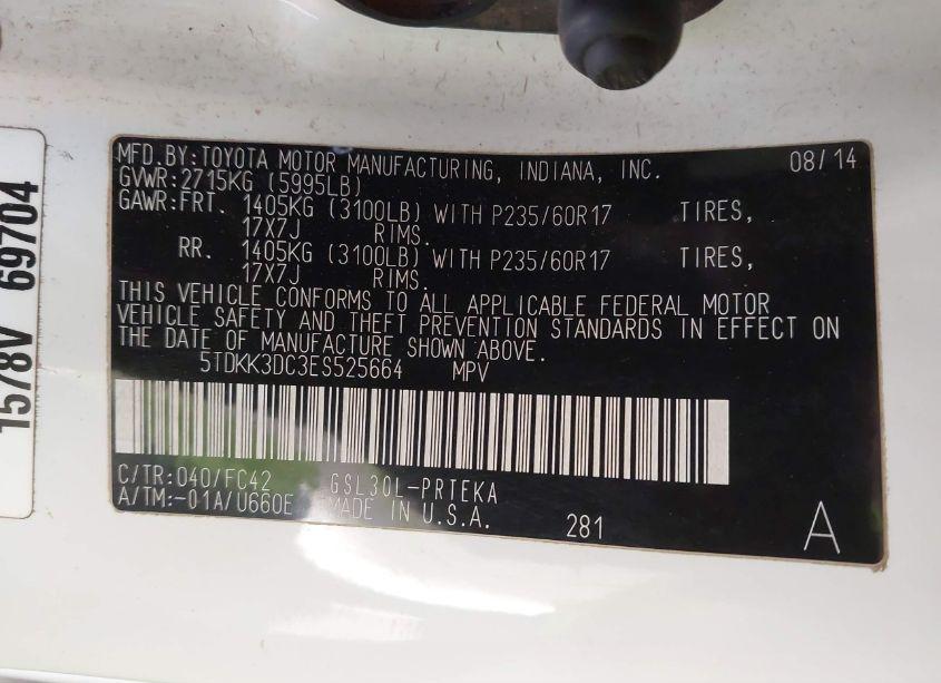 Photo 9 of 2014 Toyota Sienna LE V6 8 PASSENGER (VIN 5TDKK3DC3ES525664)