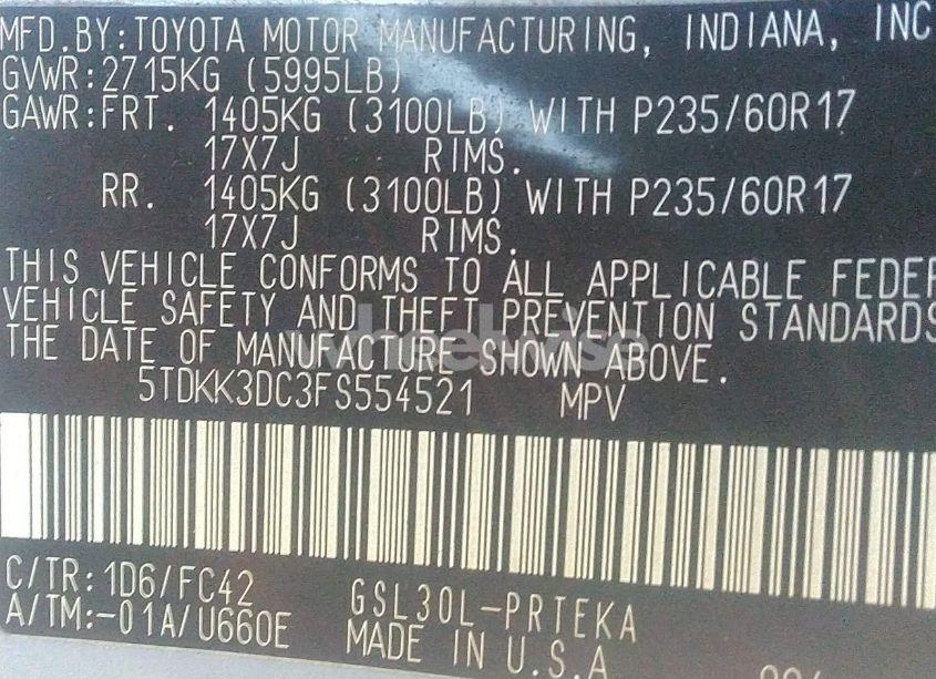Photo 9 of 2015 Toyota Sienna LE 8 PASSENGER (VIN 5TDKK3DC3FS554521)