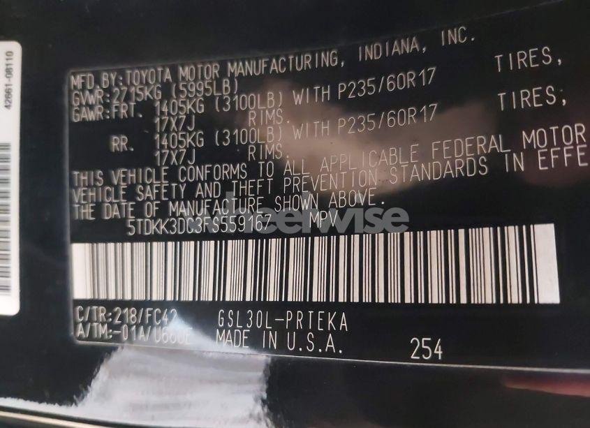 Photo 9 of 2015 Toyota Sienna LE 8 PASSENGER (VIN 5TDKK3DC3FS559167)