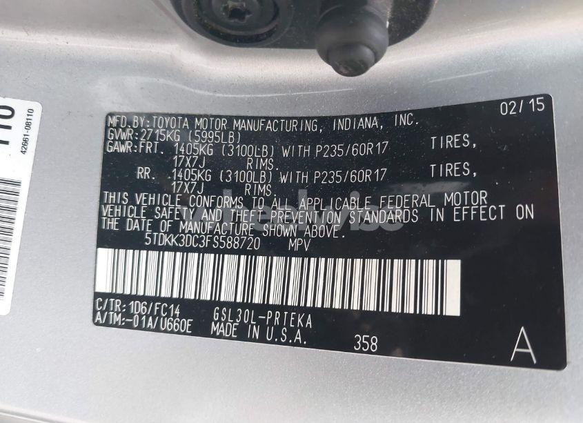 Photo 9 of 2015 Toyota Sienna LE 8 PASSENGER (VIN 5TDKK3DC3FS588720)