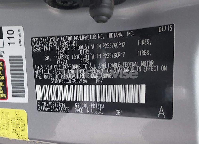 Photo 9 of 2015 Toyota Sienna LE 8 PASSENGER (VIN 5TDKK3DC3FS602454)