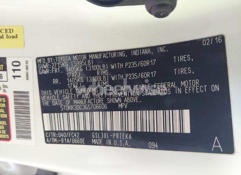 Photo 9 of 2016 Toyota Sienna LE 8 PASSENGER (VIN 5TDKK3DC3GS706606)