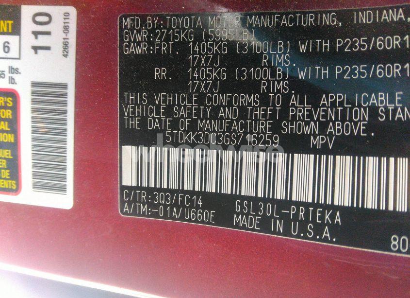 Photo 9 of 2016 Toyota Sienna LE 8 PASSENGER (VIN 5TDKK3DC3GS716259)