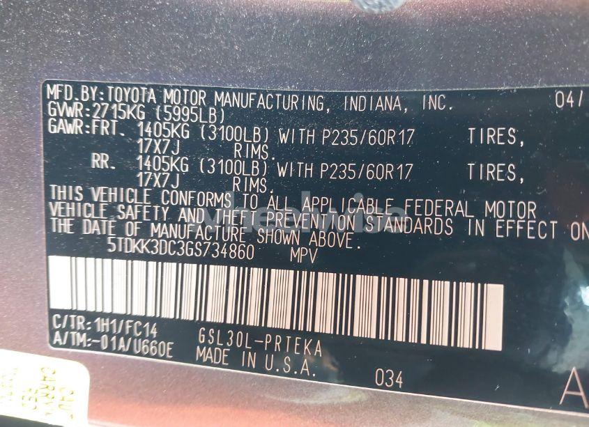 Photo 9 of 2016 Toyota Sienna LE 8 PASSENGER (VIN 5TDKK3DC3GS734860)