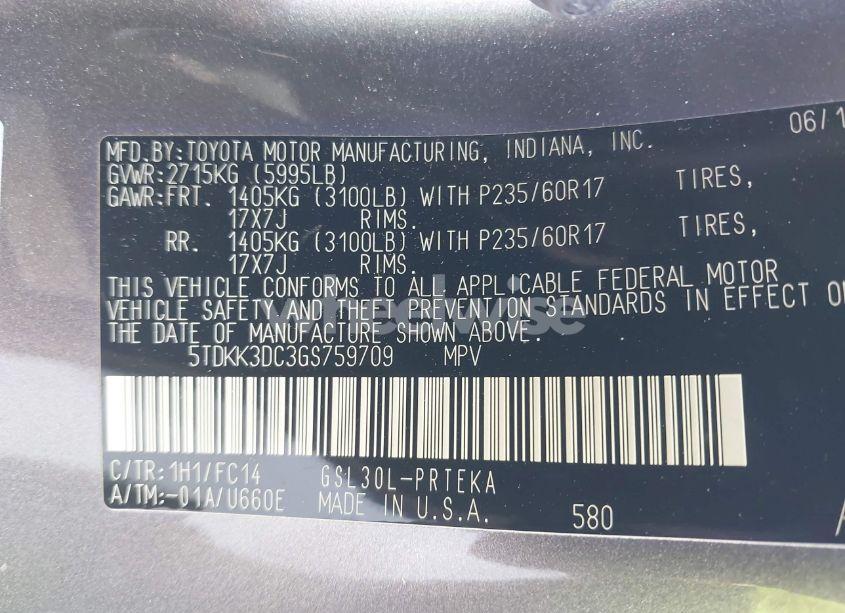 Photo 9 of 2016 Toyota Sienna LE 8 PASSENGER (VIN 5TDKK3DC3GS759709)