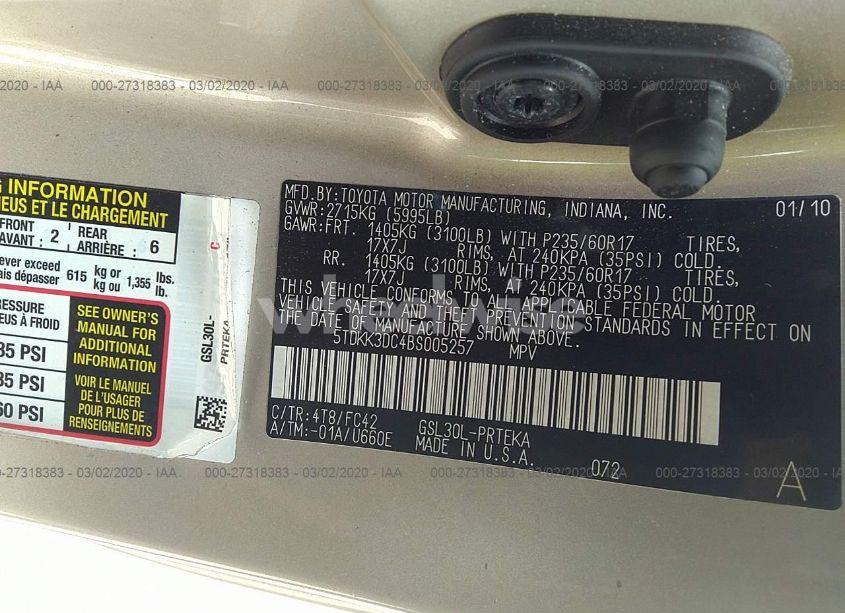 Photo 9 of 2011 Toyota Sienna LE V6 (VIN 5TDKK3DC4BS005257)