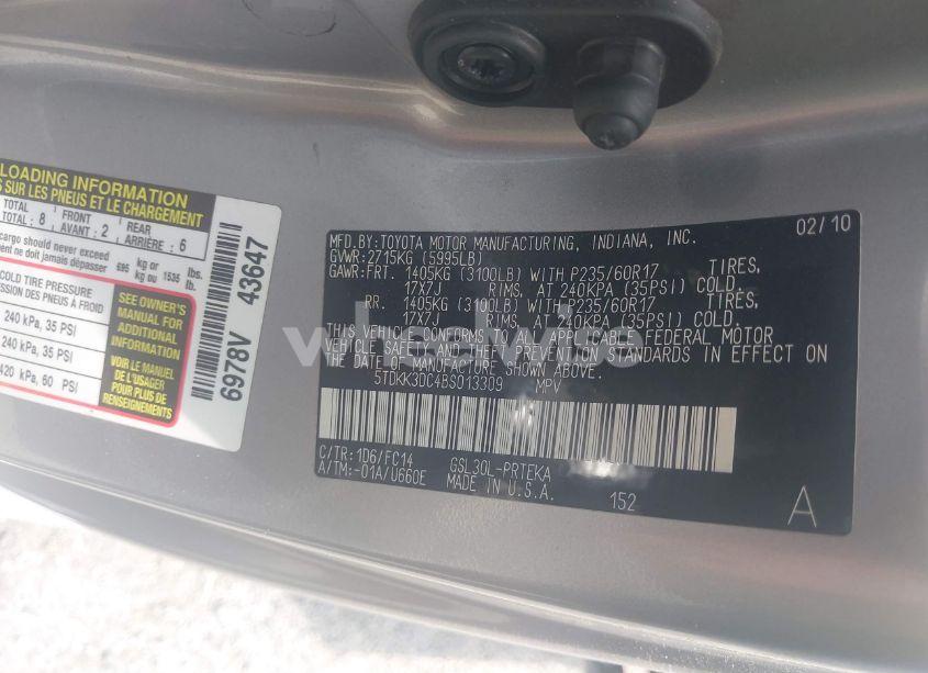 Photo 9 of 2011 Toyota Sienna LE V6 (VIN 5TDKK3DC4BS013309)