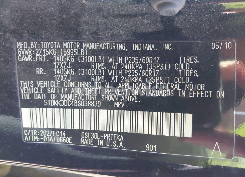 Photo 9 of 2011 Toyota Sienna LE V6 (VIN 5TDKK3DC4BS038839)