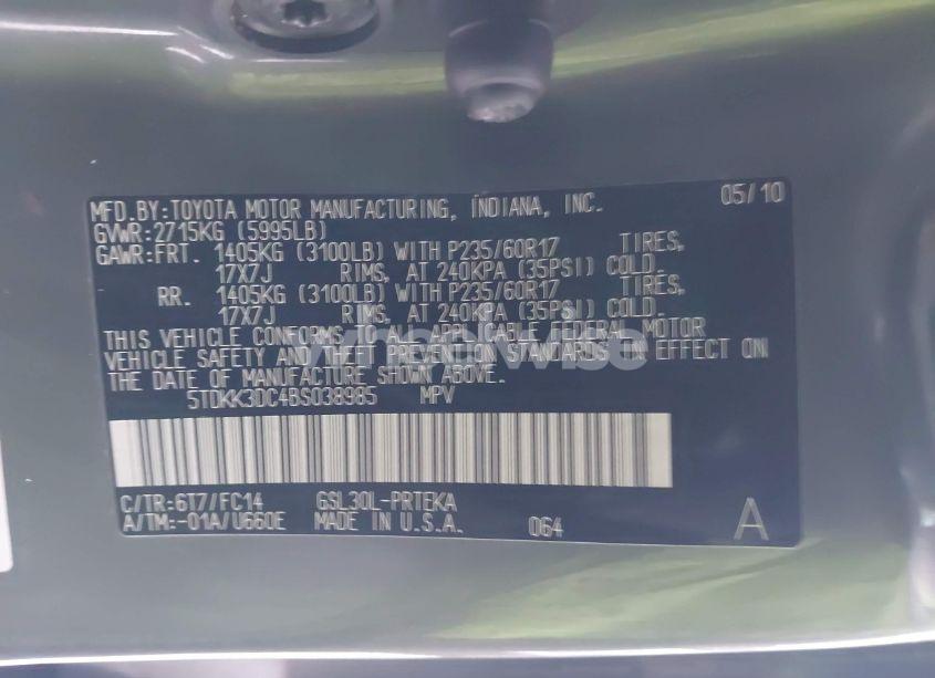 Photo 9 of 2011 Toyota Sienna LE V6 (VIN 5TDKK3DC4BS038985)