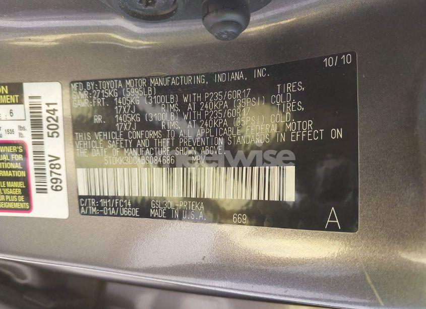 Photo 9 of 2011 Toyota Sienna LE V6 (VIN 5TDKK3DC4BS084686)