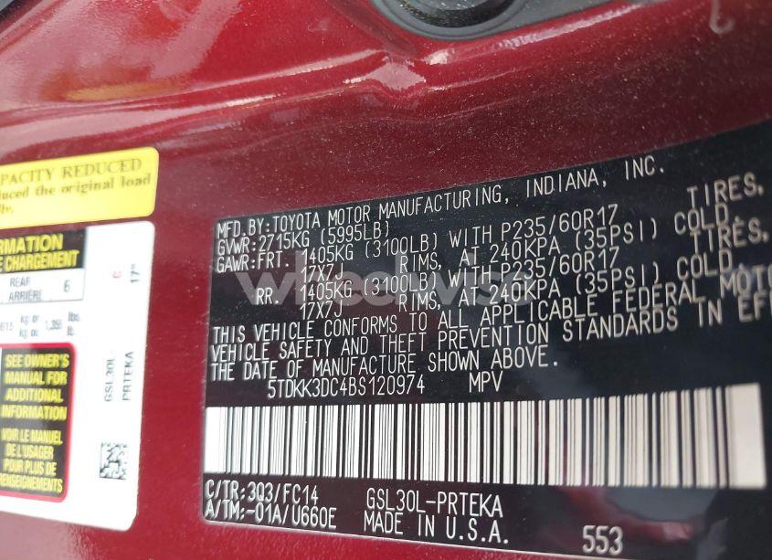 Photo 9 of 2011 Toyota Sienna LE V6 (VIN 5TDKK3DC4BS120974)