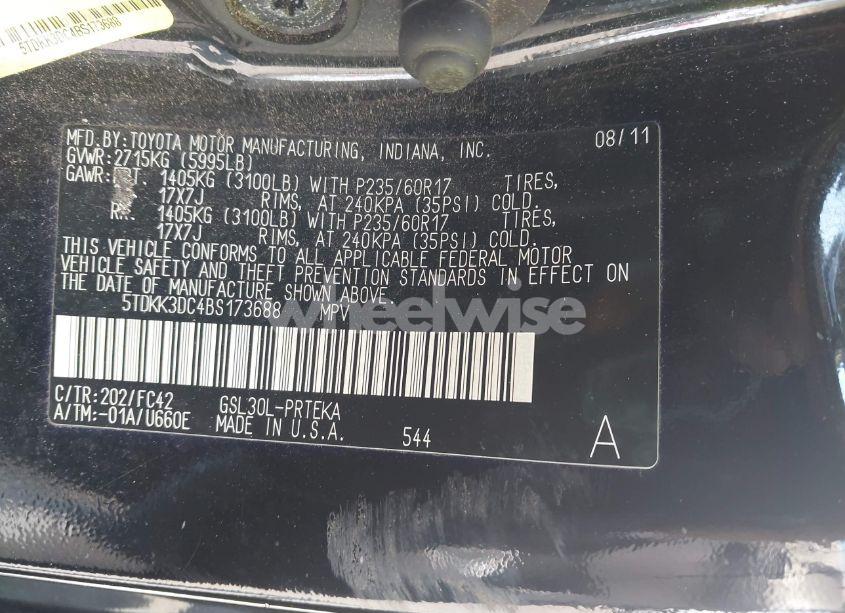 Photo 9 of 2011 Toyota Sienna LE V6 (VIN 5TDKK3DC4BS173688)