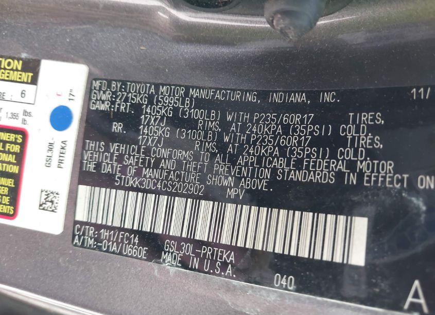 Photo 9 of 2012 Toyota Sienna LE V6 8 PASSENGER (VIN 5TDKK3DC4CS202902)