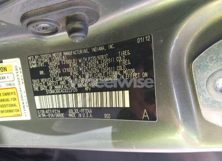 Photo 9 of 2012 Toyota Sienna (VIN 5TDKK3DC4CS223135)