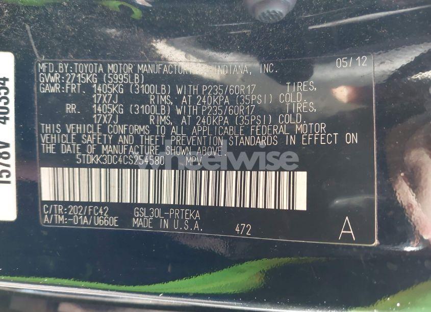 Photo 9 of 2012 Toyota Sienna LE V6 8 PASSENGER (VIN 5TDKK3DC4CS254580)