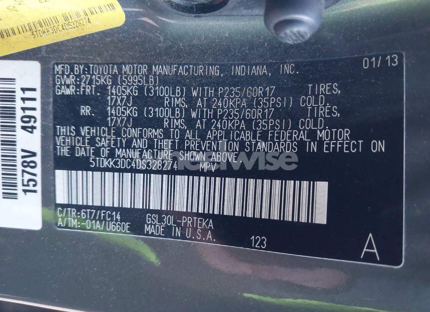 Photo 9 of 2013 Toyota Sienna LE V6 8 PASSENGER (VIN 5TDKK3DC4DS328274)