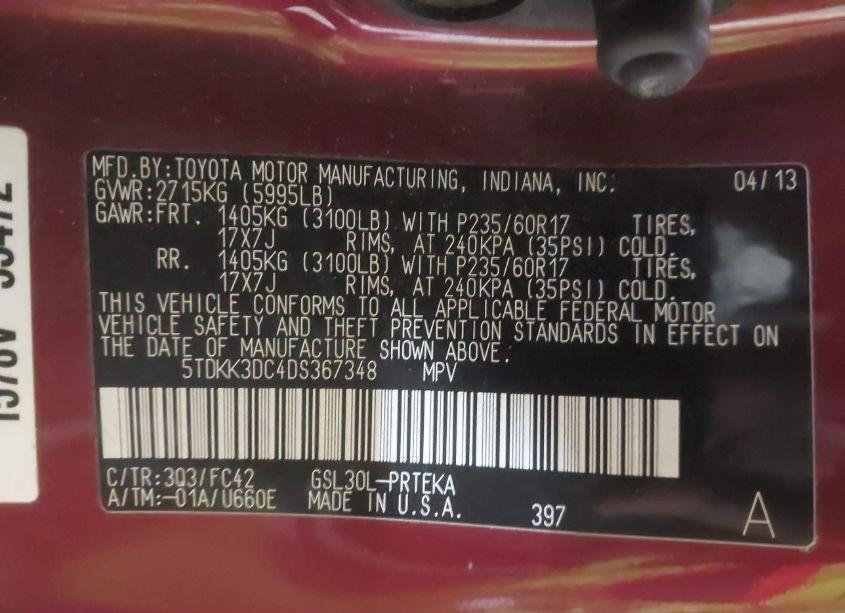 Photo 9 of 2013 Toyota Sienna LE V6 8 PASSENGER (VIN 5TDKK3DC4DS367348)