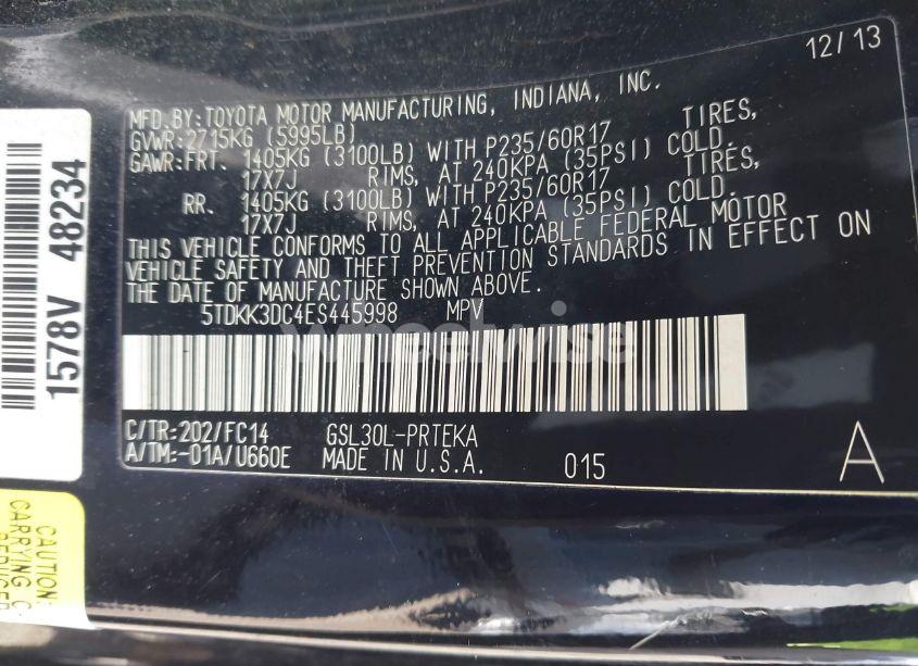 Photo 9 of 2014 Toyota Sienna LE V6 8 PASSENGER (VIN 5TDKK3DC4ES445998)