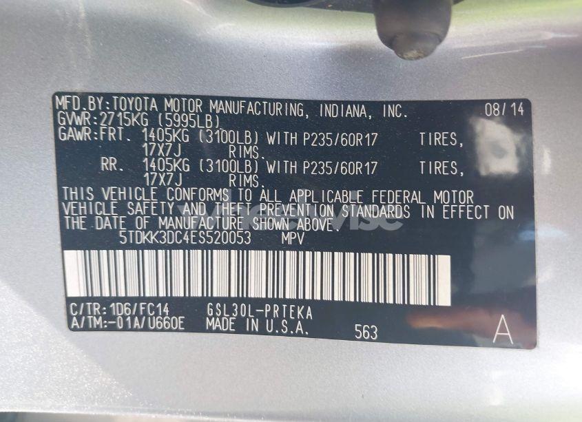 Photo 9 of 2014 Toyota Sienna LE V6 8 PASSENGER (VIN 5TDKK3DC4ES520053)