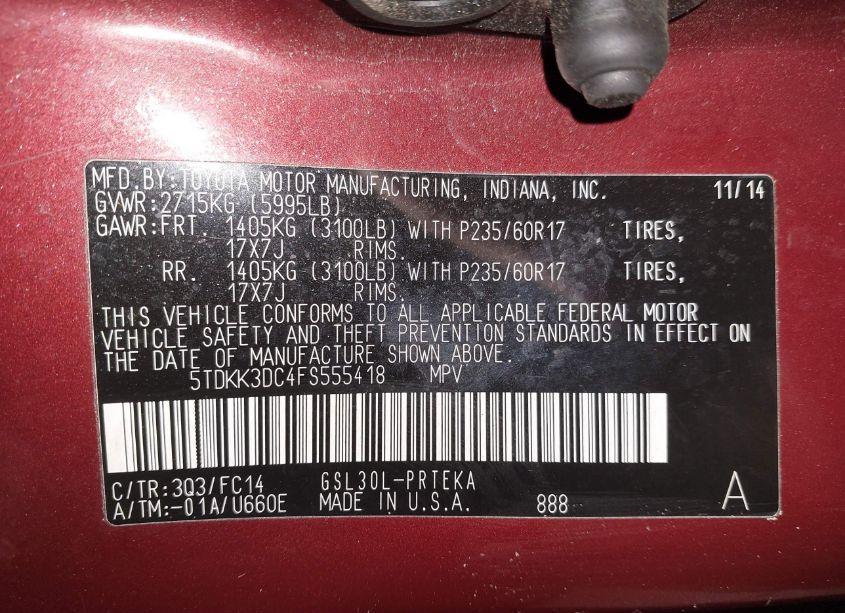 Photo 9 of 2015 Toyota Sienna LE 8 PASSENGER (VIN 5TDKK3DC4FS555418)