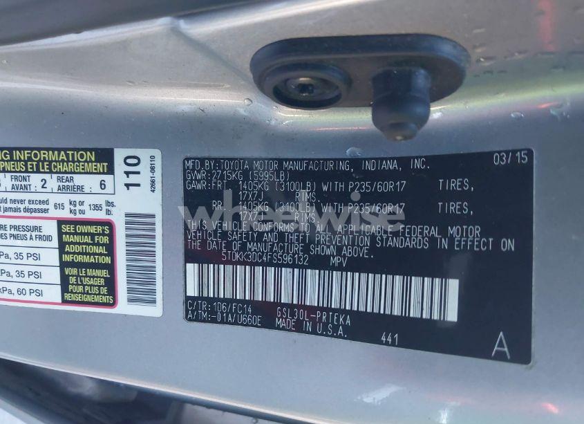 Photo 9 of 2015 Toyota Sienna LE 8 PASSENGER (VIN 5TDKK3DC4FS596132)