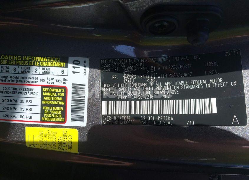 Photo 9 of 2015 Toyota Sienna LE 8 PASSENGER (VIN 5TDKK3DC4FS612216)