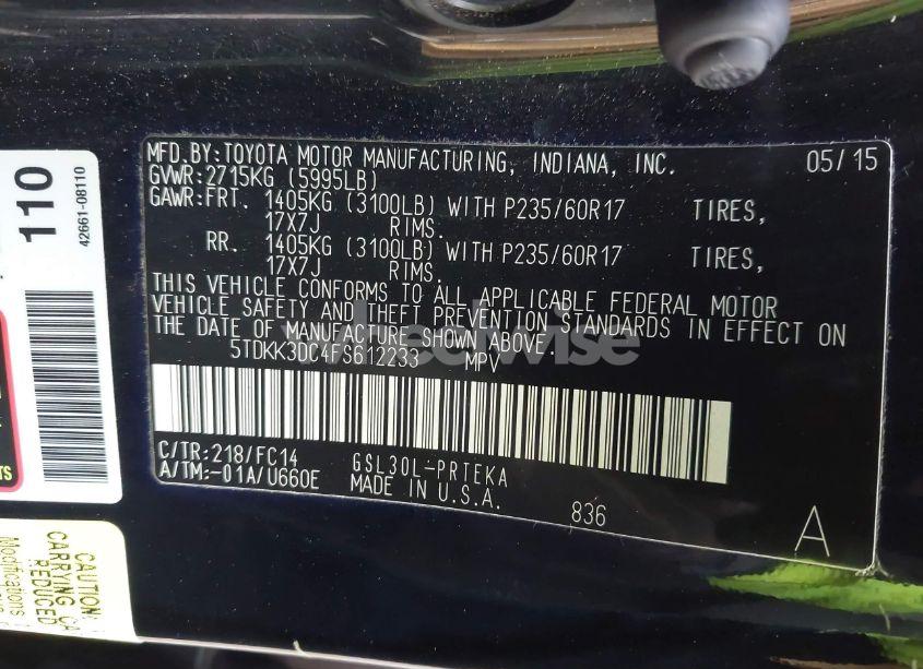 Photo 9 of 2015 Toyota Sienna LE 8 PASSENGER (VIN 5TDKK3DC4FS612233)