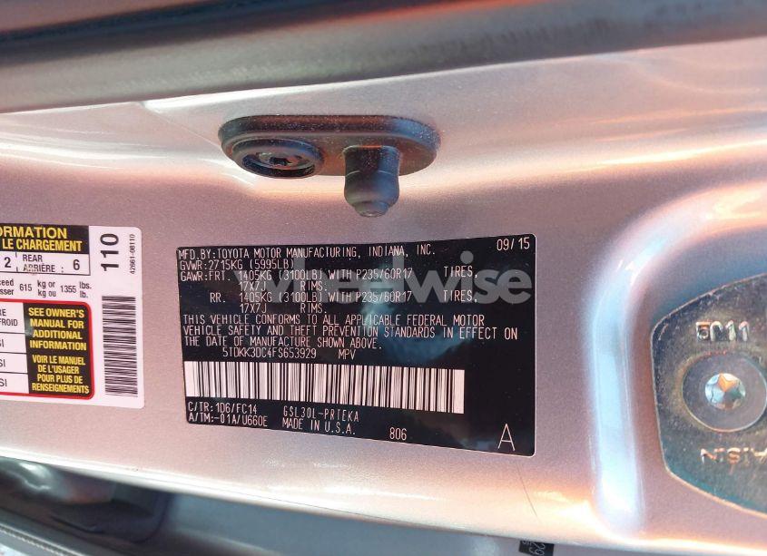 Photo 9 of 2015 Toyota Sienna LE 8 PASSENGER (VIN 5TDKK3DC4FS653929)
