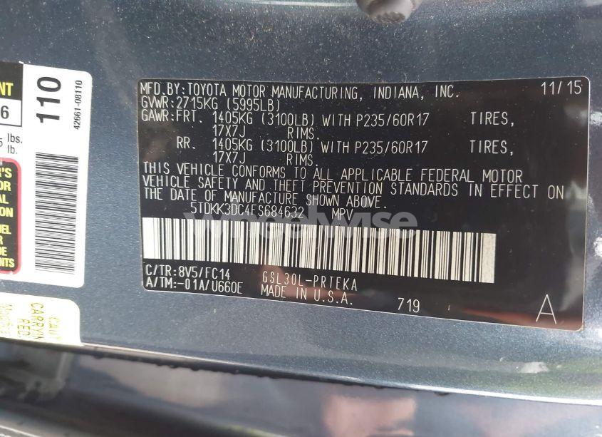 Photo 9 of 2015 Toyota Sienna (VIN 5TDKK3DC4FS684632)