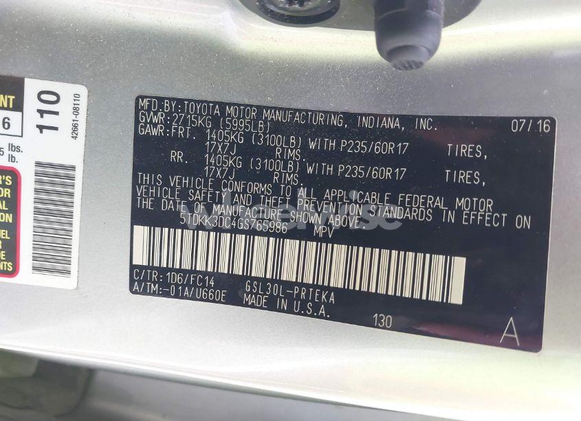 Photo 9 of 2016 Toyota Sienna LE 8 PASSENGER (VIN 5TDKK3DC4GS765986)