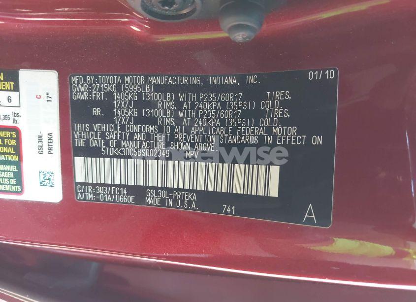 Photo 9 of 2011 Toyota Sienna LE V6 (VIN 5TDKK3DC5BS002349)