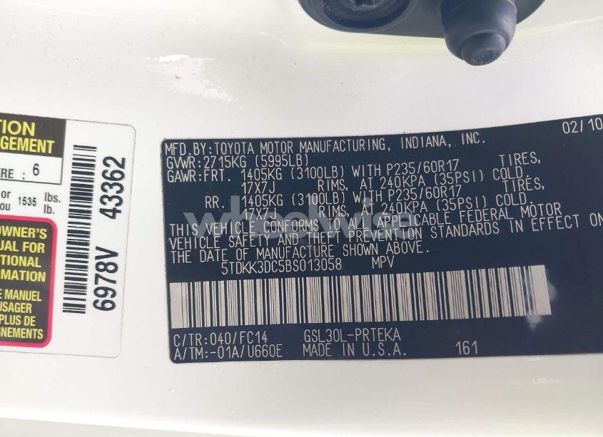 Photo 9 of 2011 Toyota Sienna LE V6 (VIN 5TDKK3DC5BS013058)