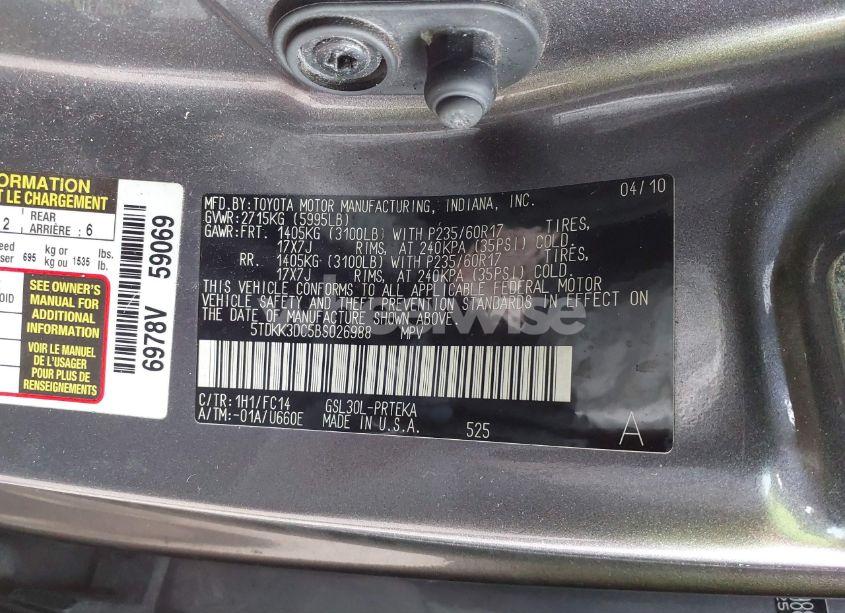 Photo 9 of 2011 Toyota Sienna LE V6 (VIN 5TDKK3DC5BS026988)